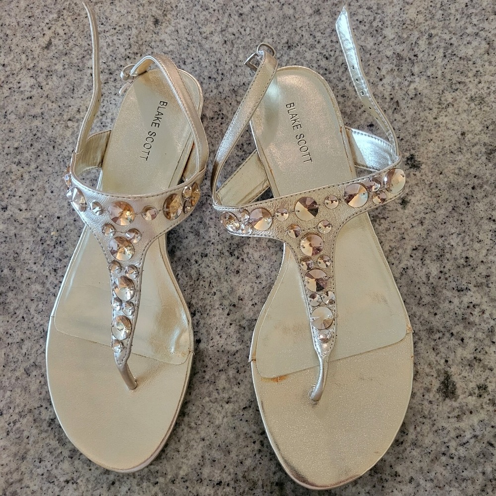 Gemma Blake Scott Womens Sandals Size 9 Gold Beaded Wedge Heel